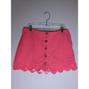 Lilly Pulitzer Pink Scalloped Button Mini Skirt 10 Preppy Coastal Travel *READ
